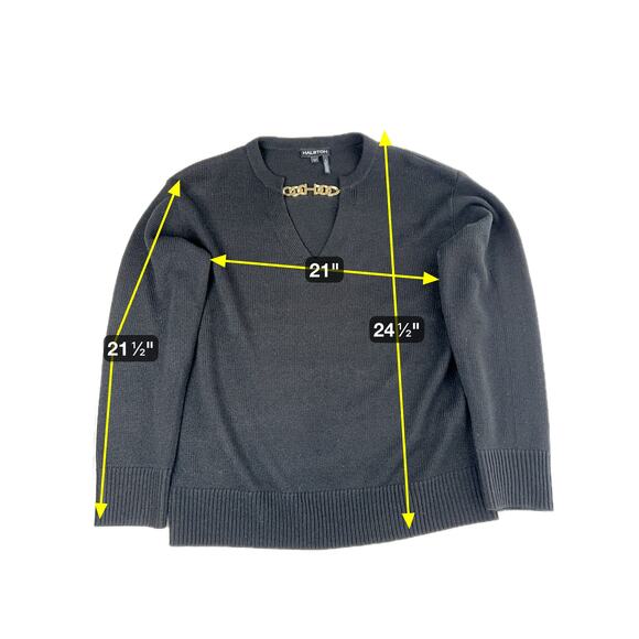 Halston Black Gold Chain Link Keyhole V-Neck Sweater Womens Size Medium M Career - Picture 10 of 10